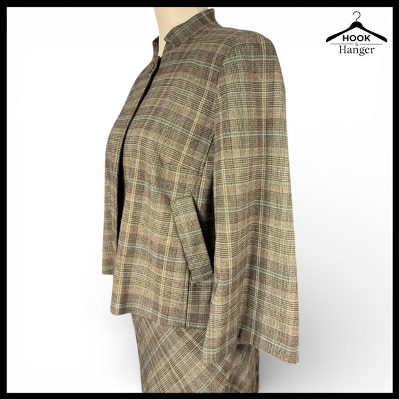 Tapemeasure Plaid Swing Jacket Flared Midi Skirt Suit Set 10 Academia Brown 40s - Picture 6 of 16